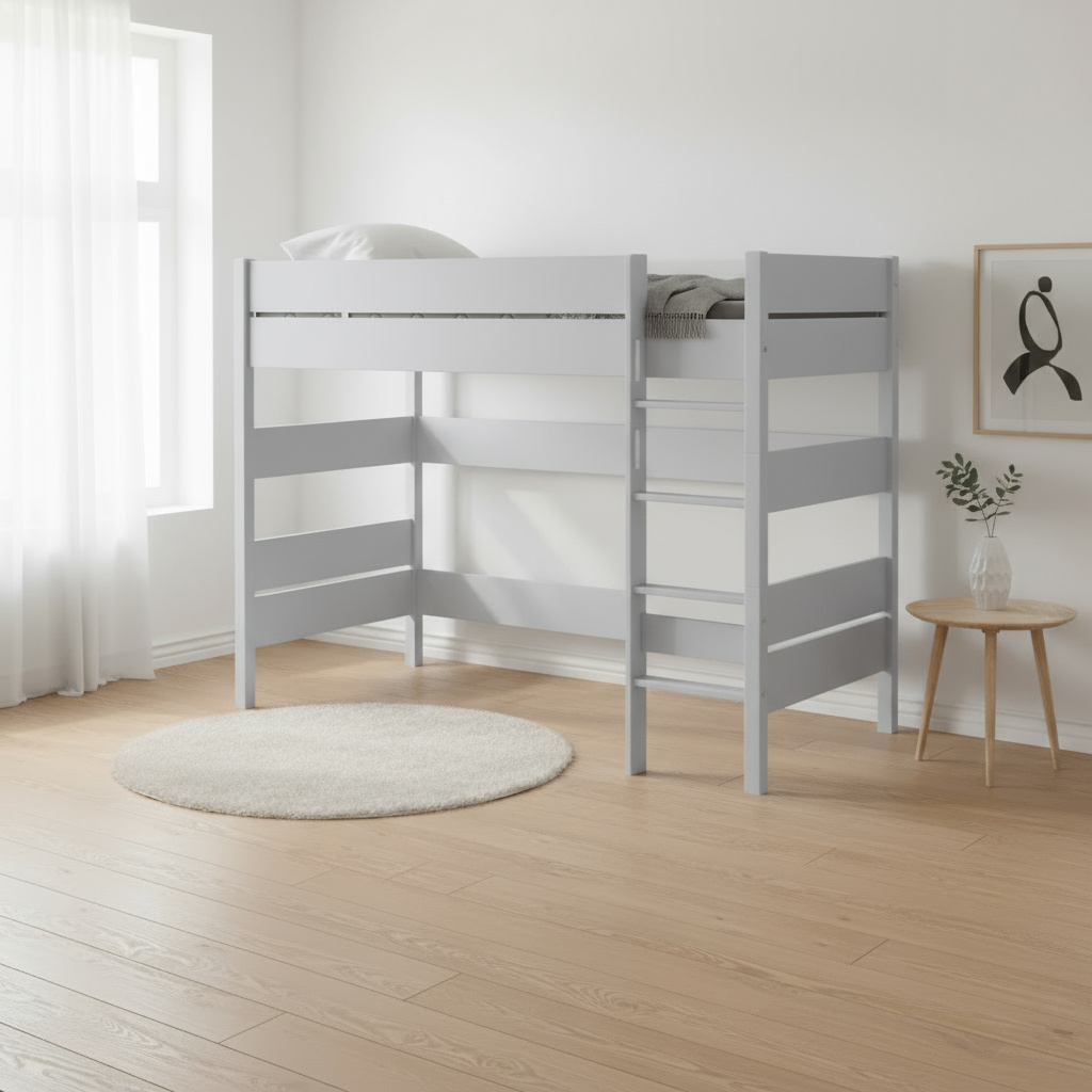 Mittelhohes Bett Tiago Grau, mit gerader Leiter, 90 x 200 cm 3