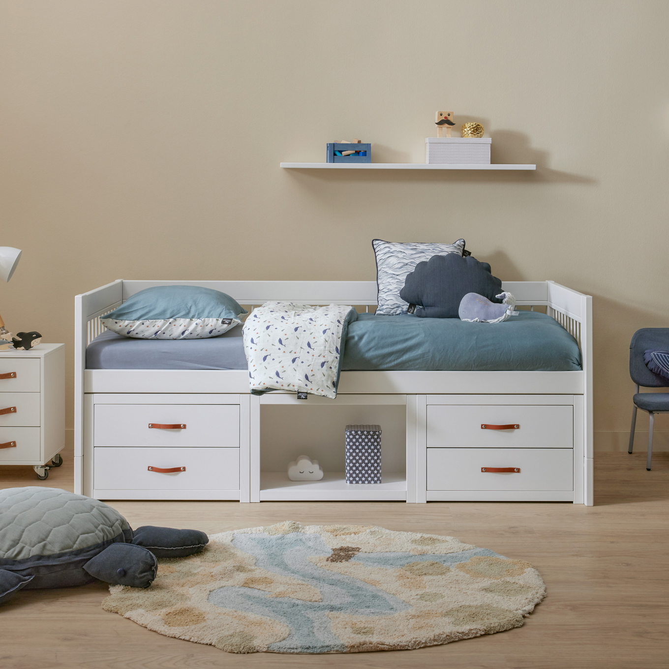 Kojenbett mit Regal und Schubladen Breeze Weiss, Rollrost #2