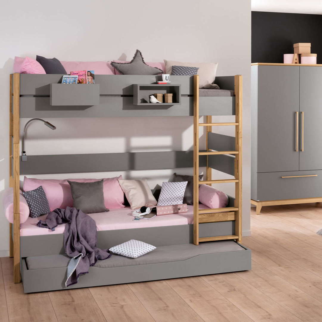 Hochbett Sten Grau, mit gerader Leiter 2