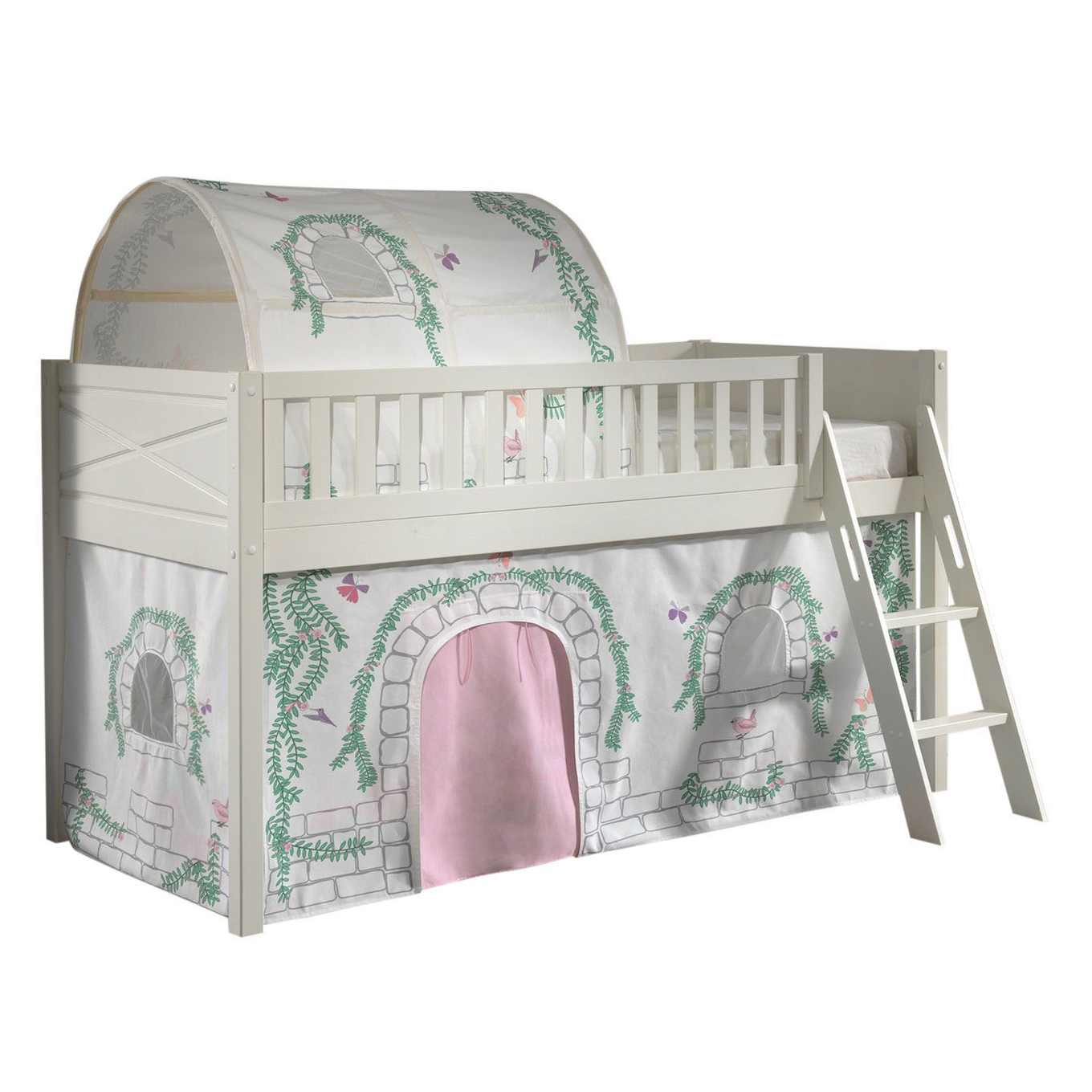 Halbhohes Bett Scott Birdy mit Spielvorhang und Höhle