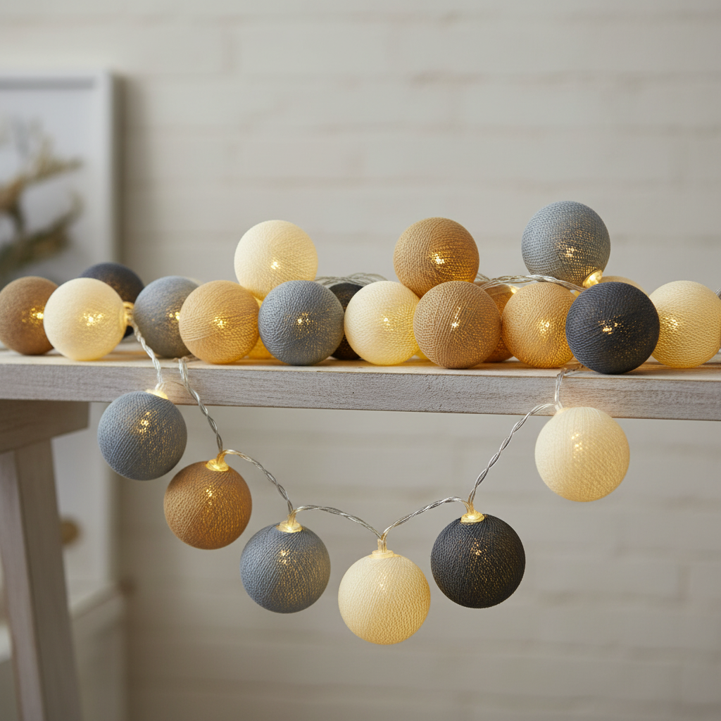 Lichterkette mit Baumwollkugeln Beach Blue 4