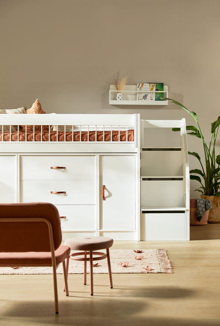 Halbhohes Bett All-In-One inkl. Regalmodul Weiss, Deluxe Lattenrost 3