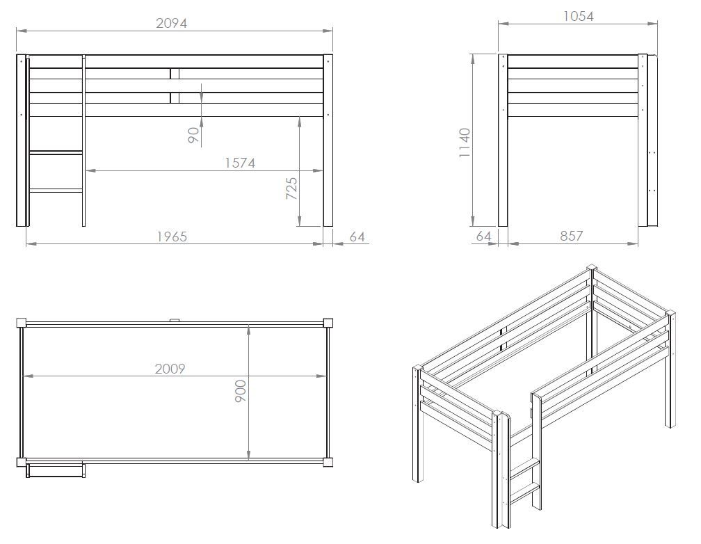 Halbhohes Bett Space Shuttle Holz 5