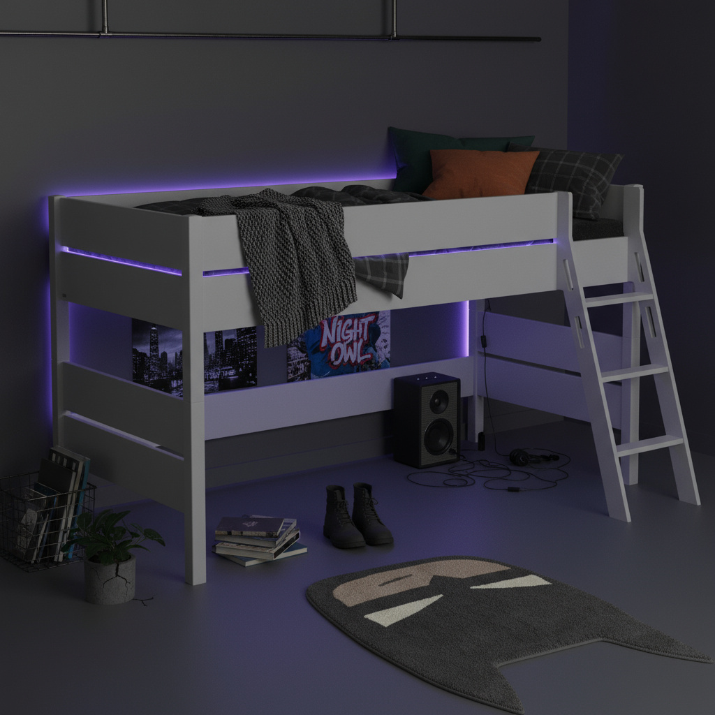 Halbhohes Bett Tiago Grau, mit Schrägleiter, 90 x 200 cm 3