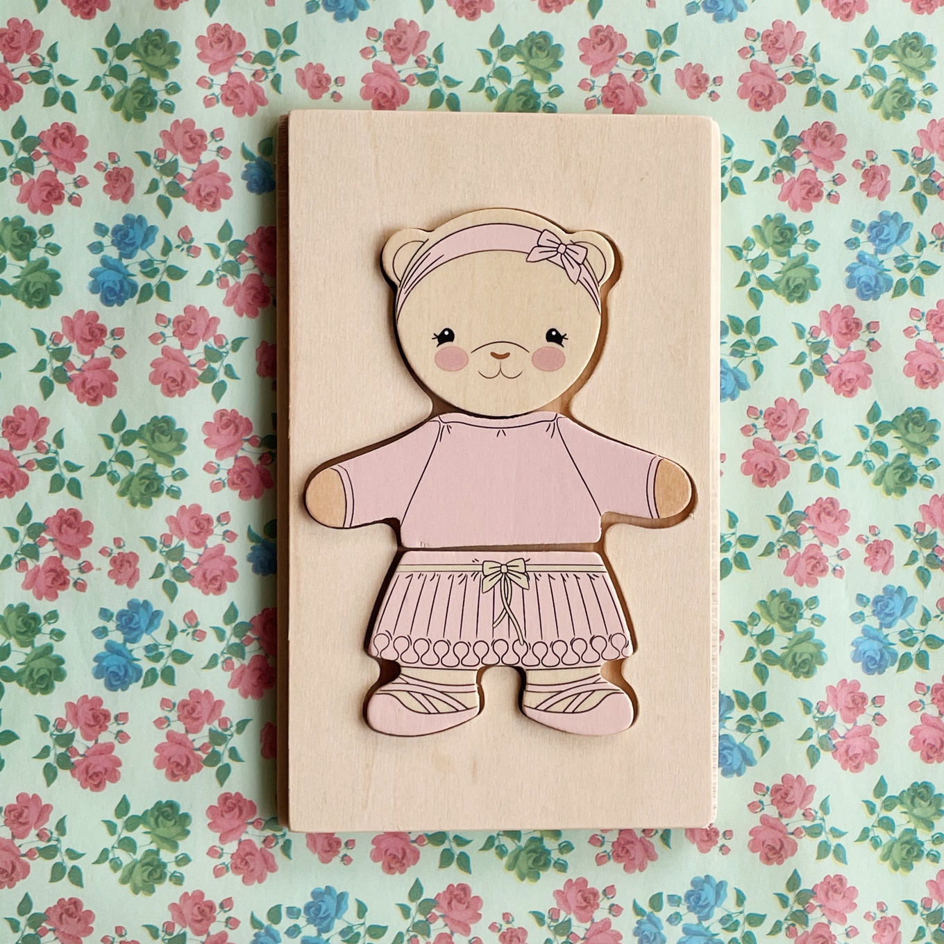 Holz-Teddy-Anziehpuzzle FSC Dusty Pink 6