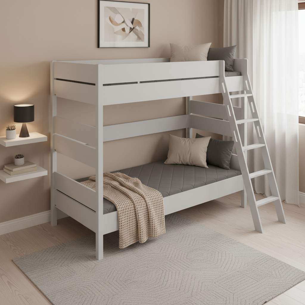 Hohes Etagenbett Tiago Grau, mit Schrägleiter, 120 x 200 cm #2