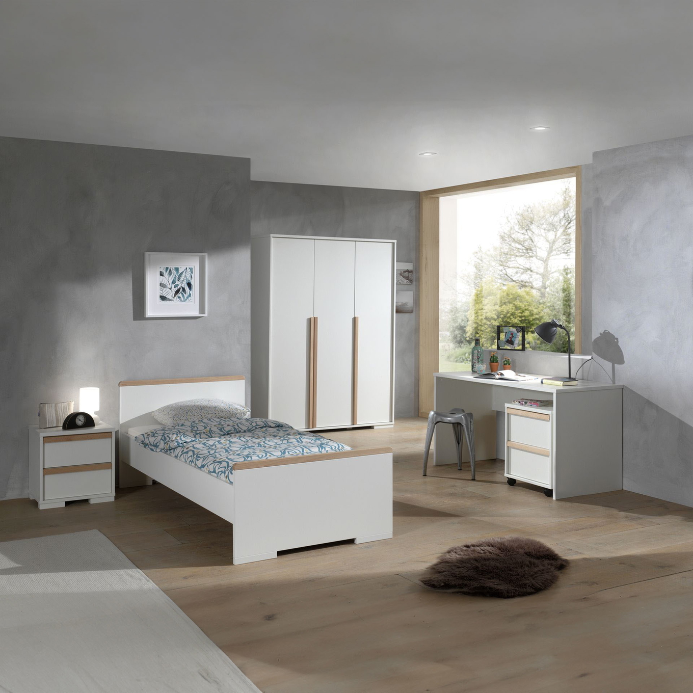 Kinderzimmer London 5-teilig Set inkl. Schreibtisch Weiss, 3 2