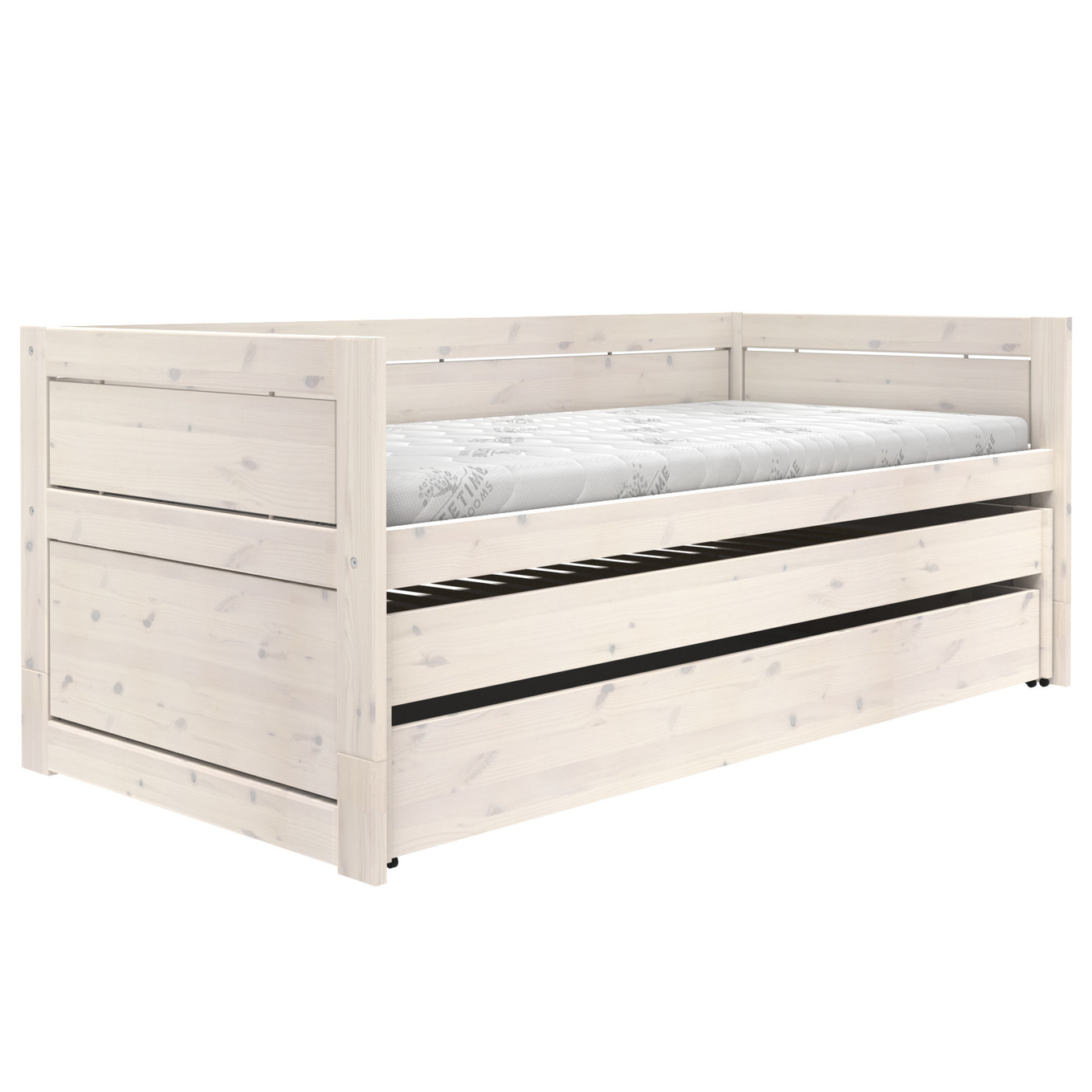 Kojenbett mit Zusatzbett und Schublade Weiss lasiert, Rollrost 1