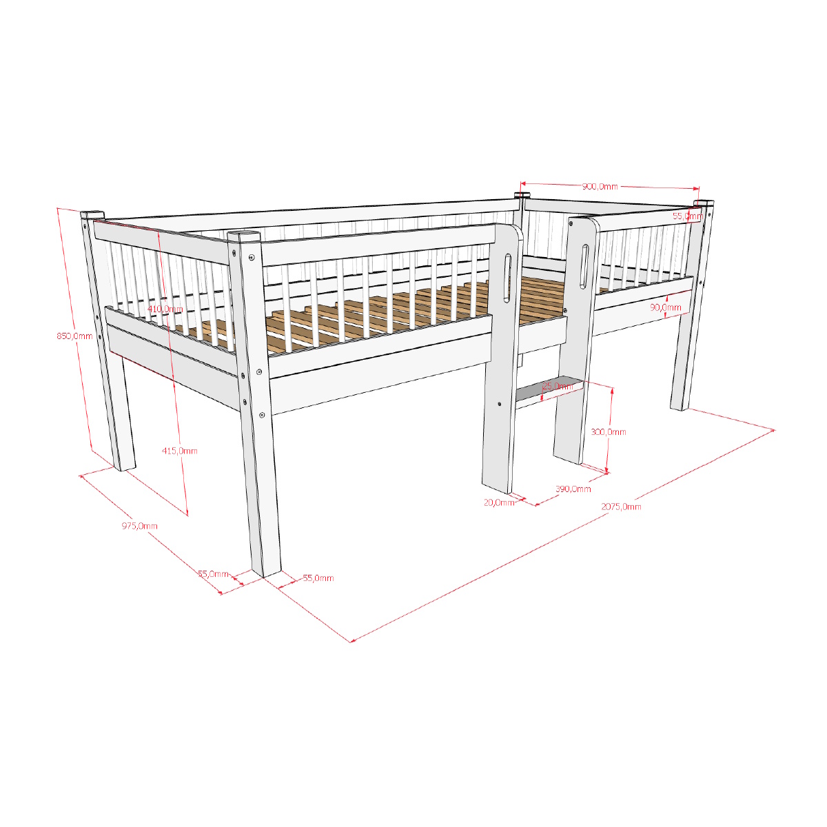 Halbhohes Bett Forrest mit Leiter Holz 3