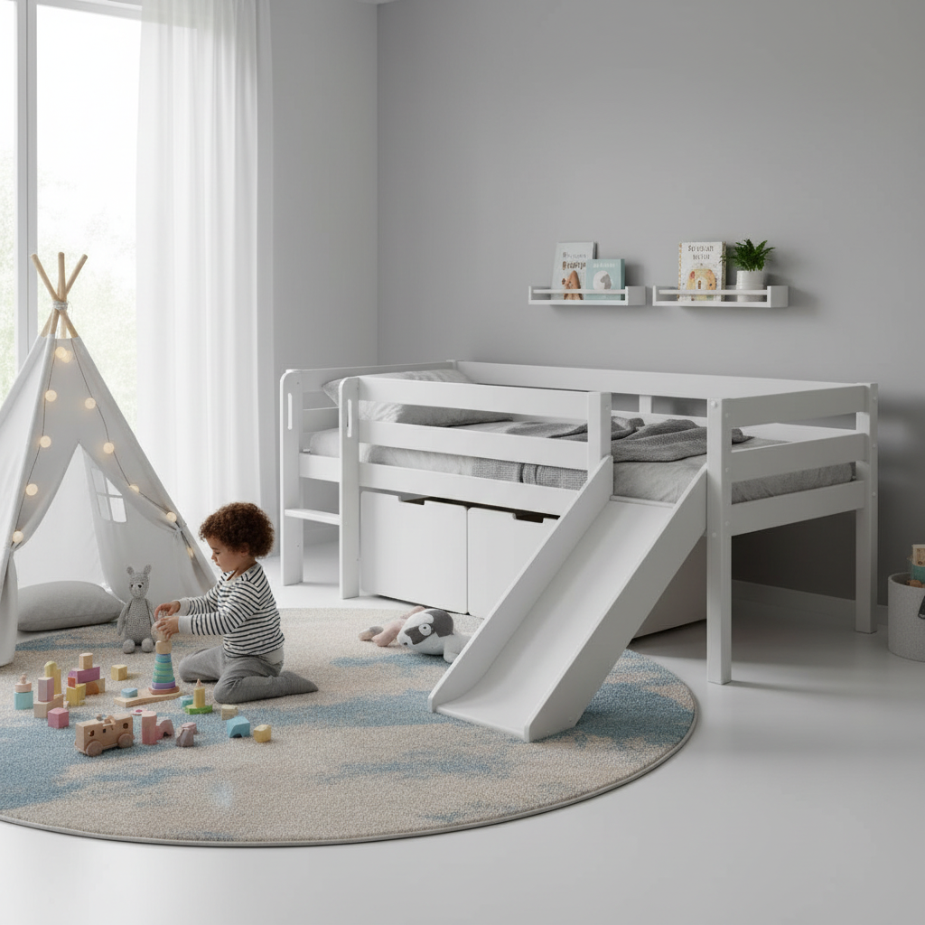 Bett Pino mit Rutsche Weiss, mit Schubladen 4