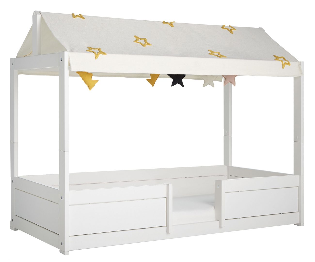 4 in 1 Bett mit Dachkonstruktion Weiss, Rollrost 3