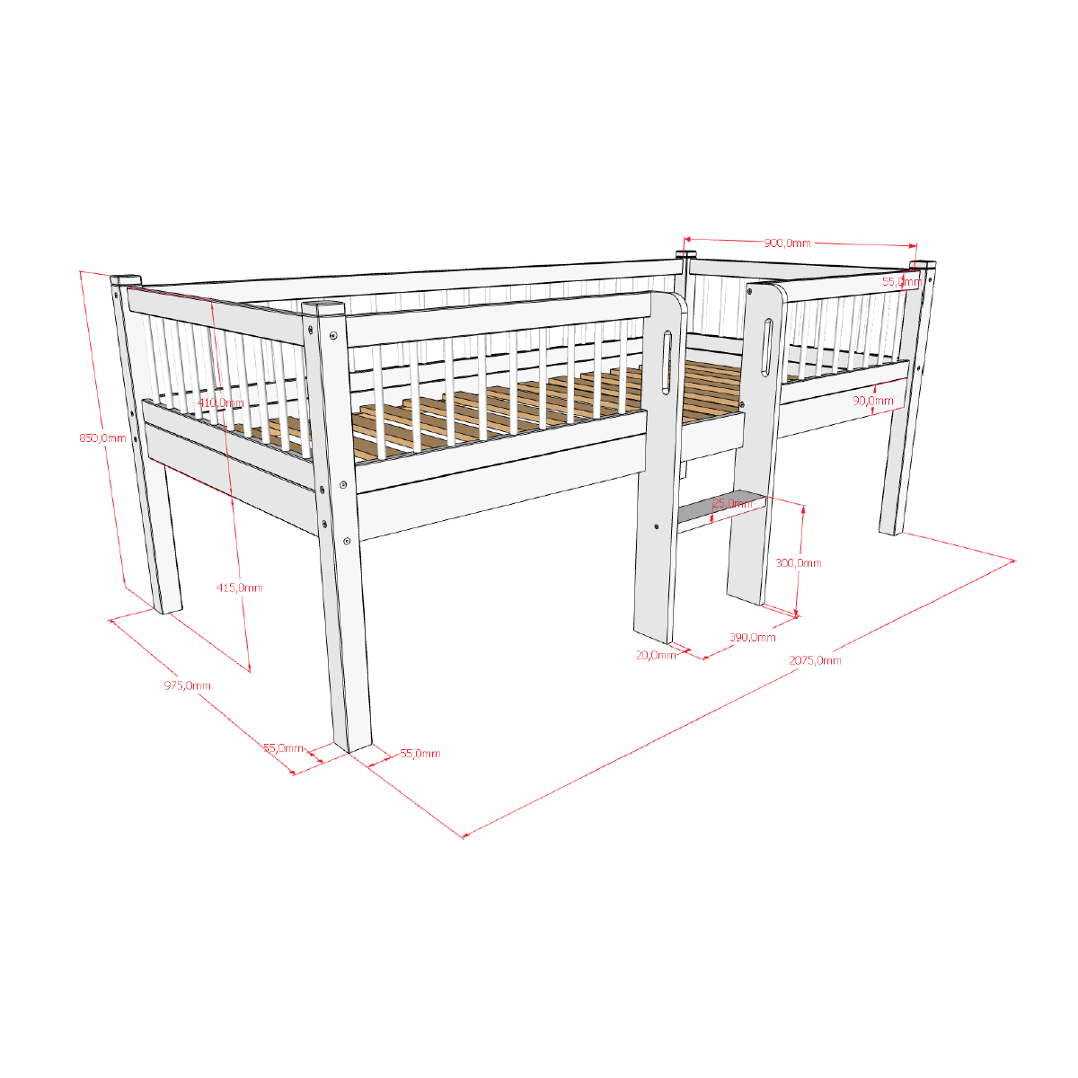 Halbhohes Bett Forrest mit Leiter Weiss 3