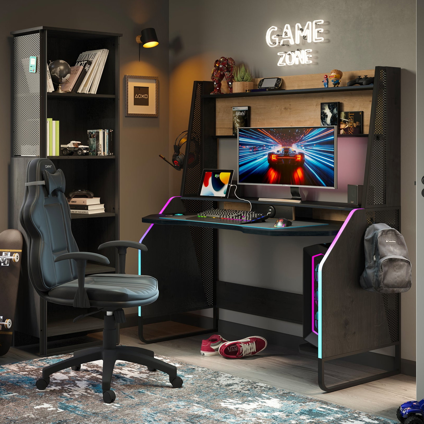 Schreibtisch Gaming Black mit Aufsatz 3