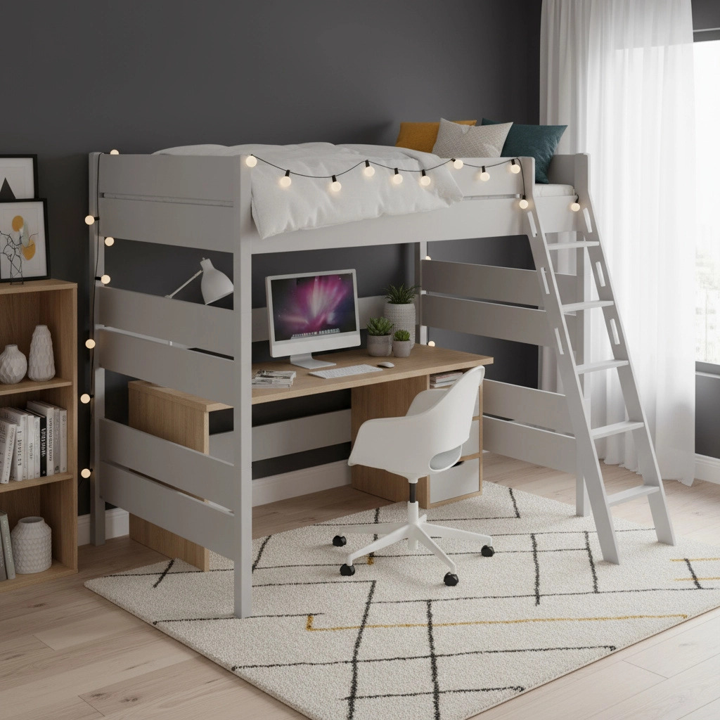 Hochbett Tiago Grau, mit Schrägleiter, 90 x 200 cm 3