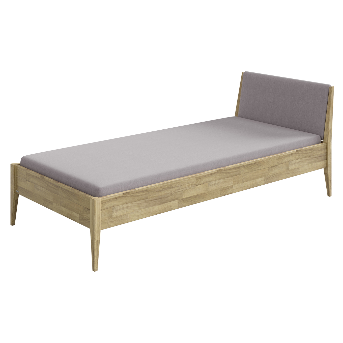 Bett Stiene mit gepolstertem Betthaupt Eiche Steingrau, 90 x 200 cm