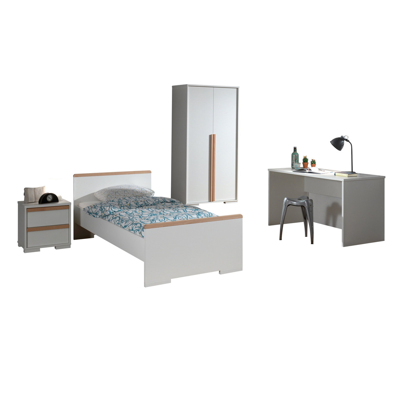 Kinderzimmer London 4-teilig Set inkl. Schreibtisch Weiss, 2 1