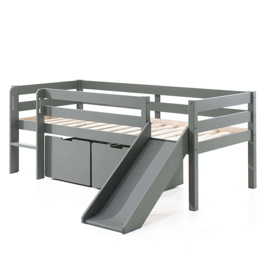 Bett Pino mit Rutsche Grau, mit Schubladen 1