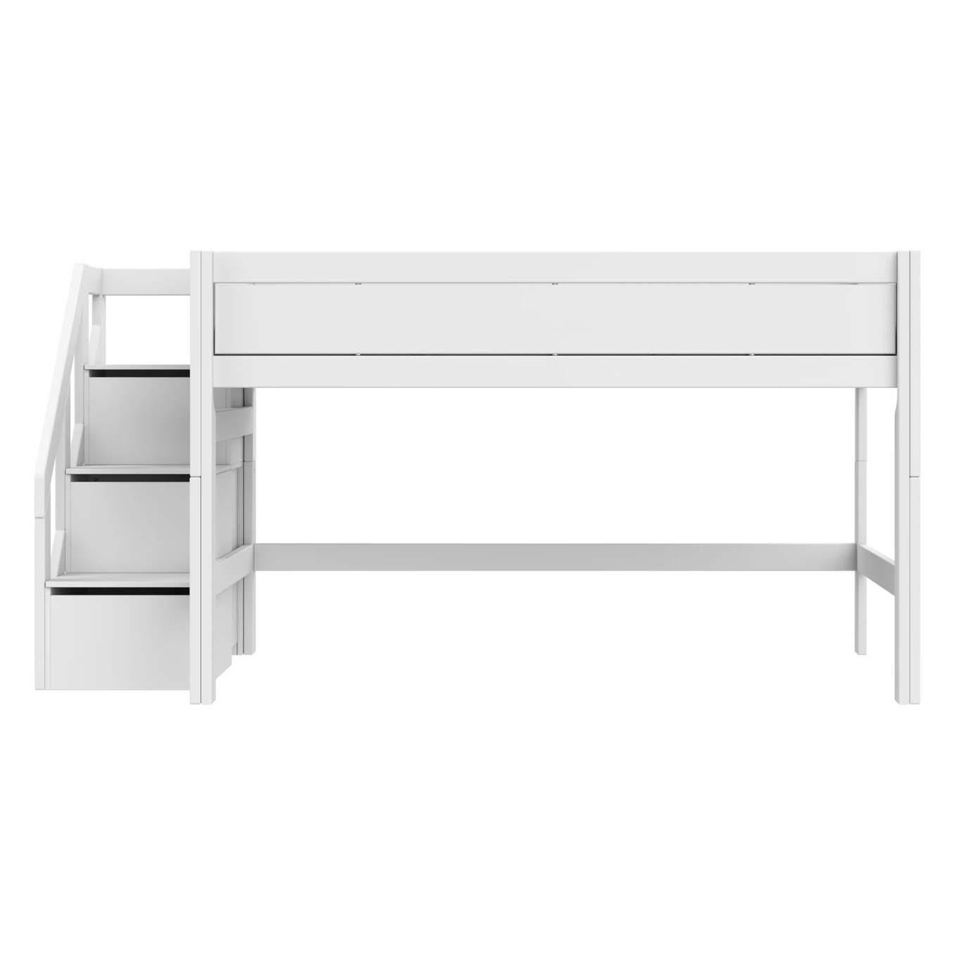 Halbhohes Bett mit Treppe 120x200cm Weiss, Rollrost 2
