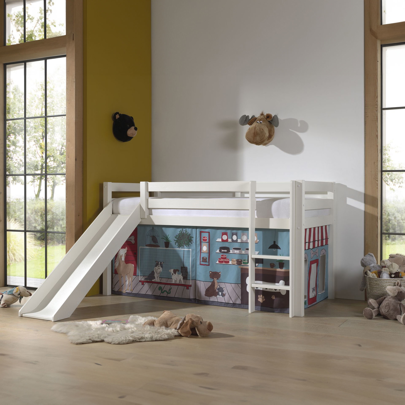 Halbhohes Bett Pets mit Rutsche Weiss 2