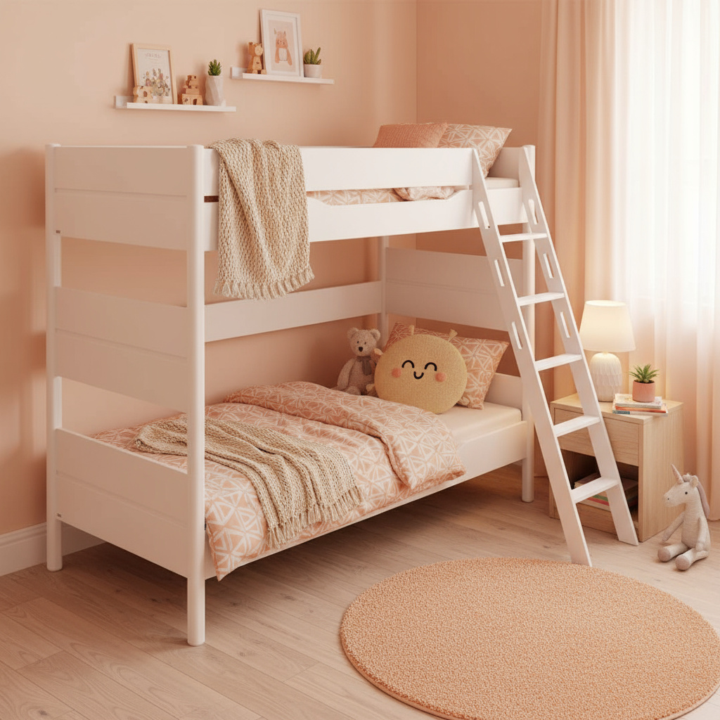 Hohes Etagenbett Ylvie mit Schrägleiter, Weiss, 90 x 200 cm 3