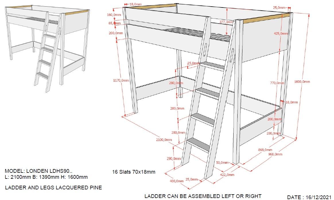 Halbhohes Bett London 2-teilig Set Weiss 8