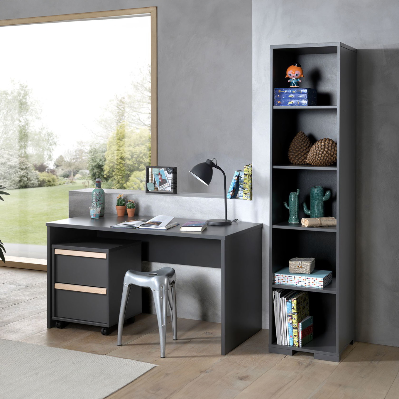 Schreibtisch London 3-teilig Set Anthrazit 2