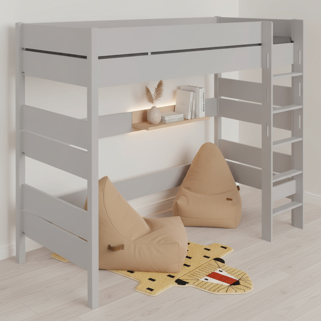 Hochbett Tiago Grau, mit gerader Leiter, 90 x 200 cm 4