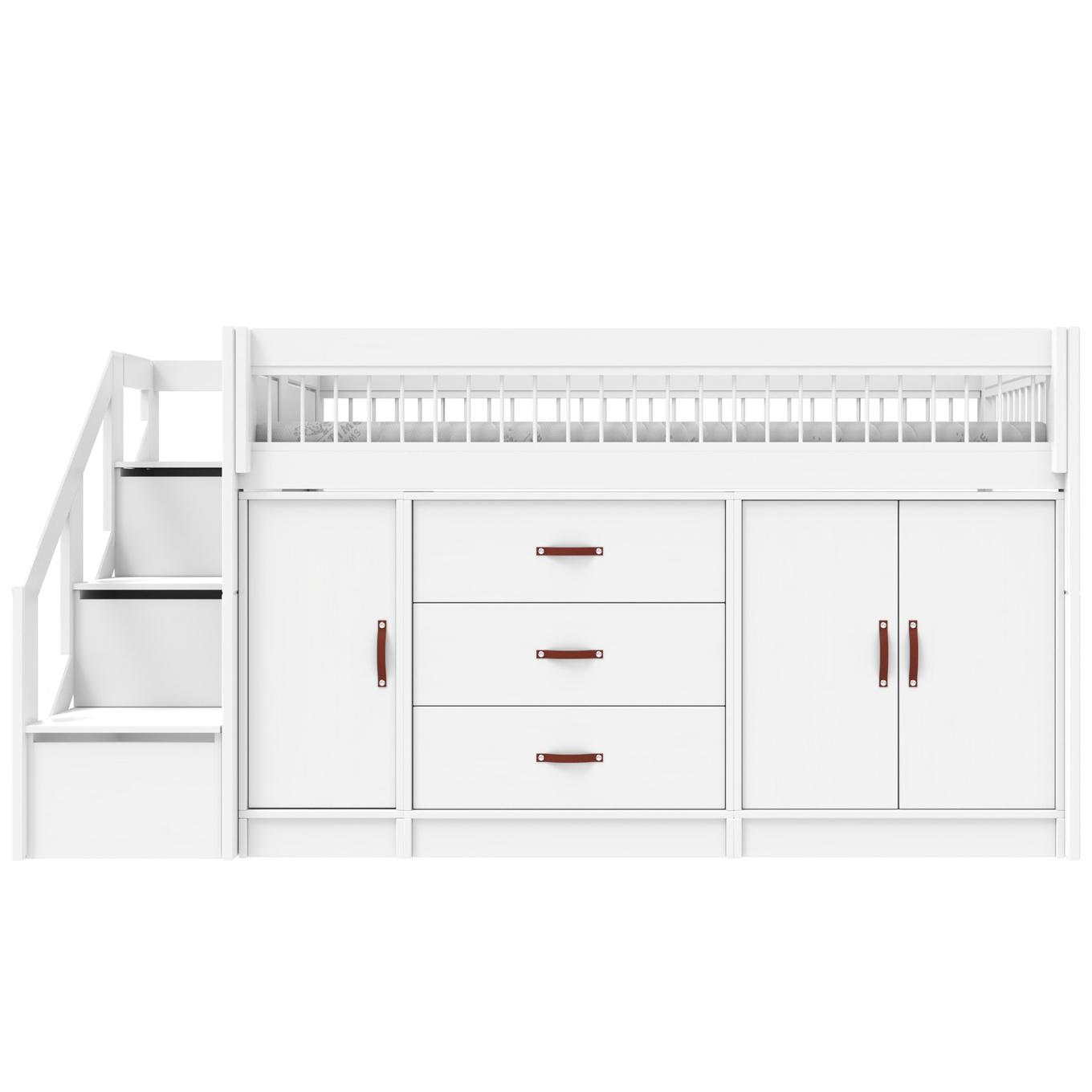 Halbhohes Bett All-In-One Breeze inkl. Regalmodul Weiss, Rollrost 1