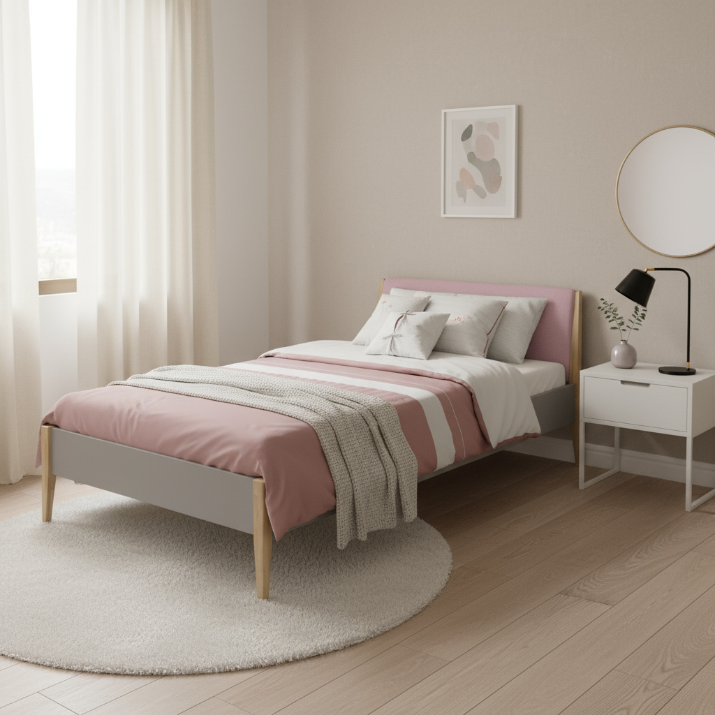 Bett Sten mit gepolstertem Betthaupt Schiefergrau Dunkelrosa, 140 x 200 cm #2