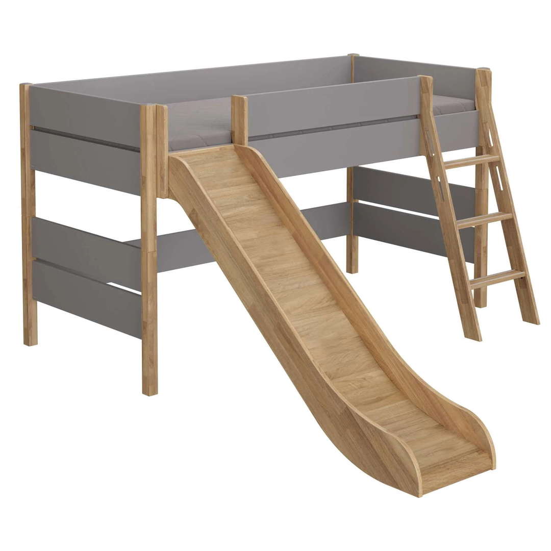 Halbhohes Bett Sten mit Rutsche Grau, mit Schrägleiter 1