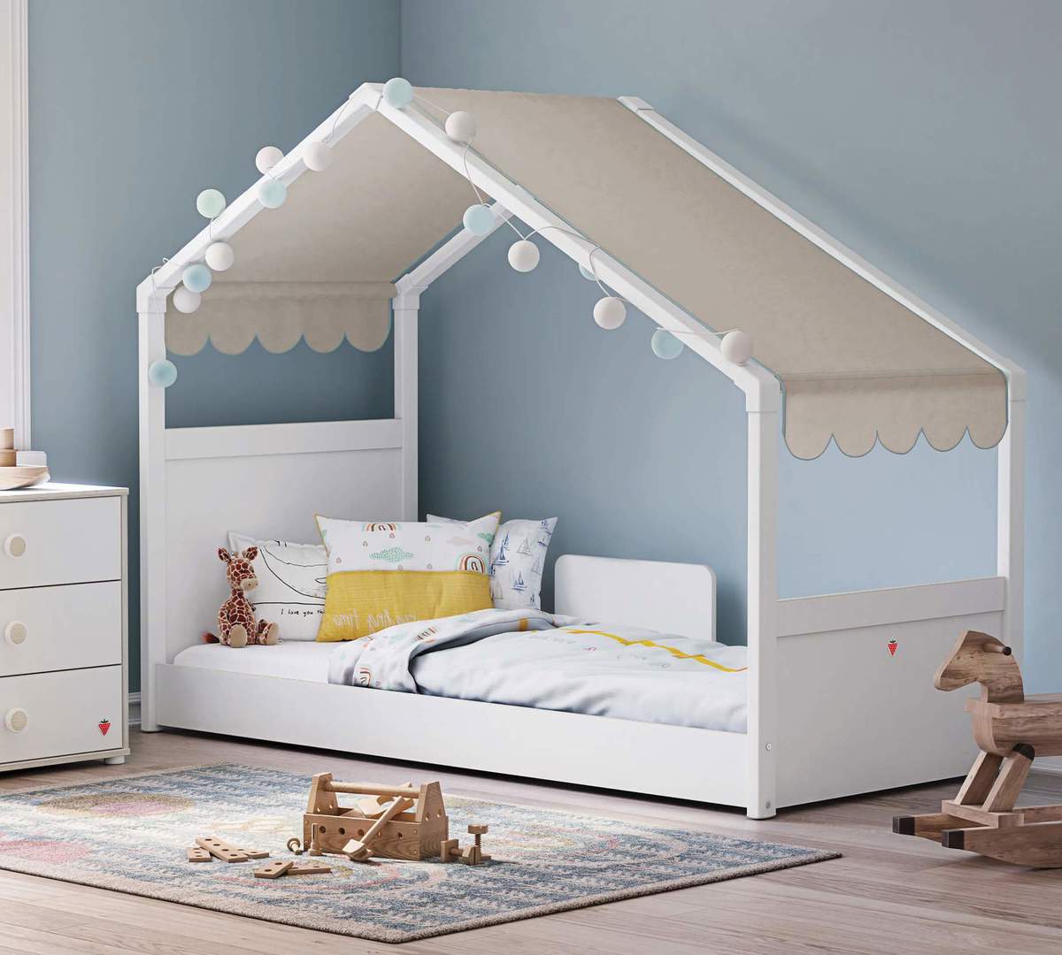 Hausbett Montes mit Seitendach Weiss 3
