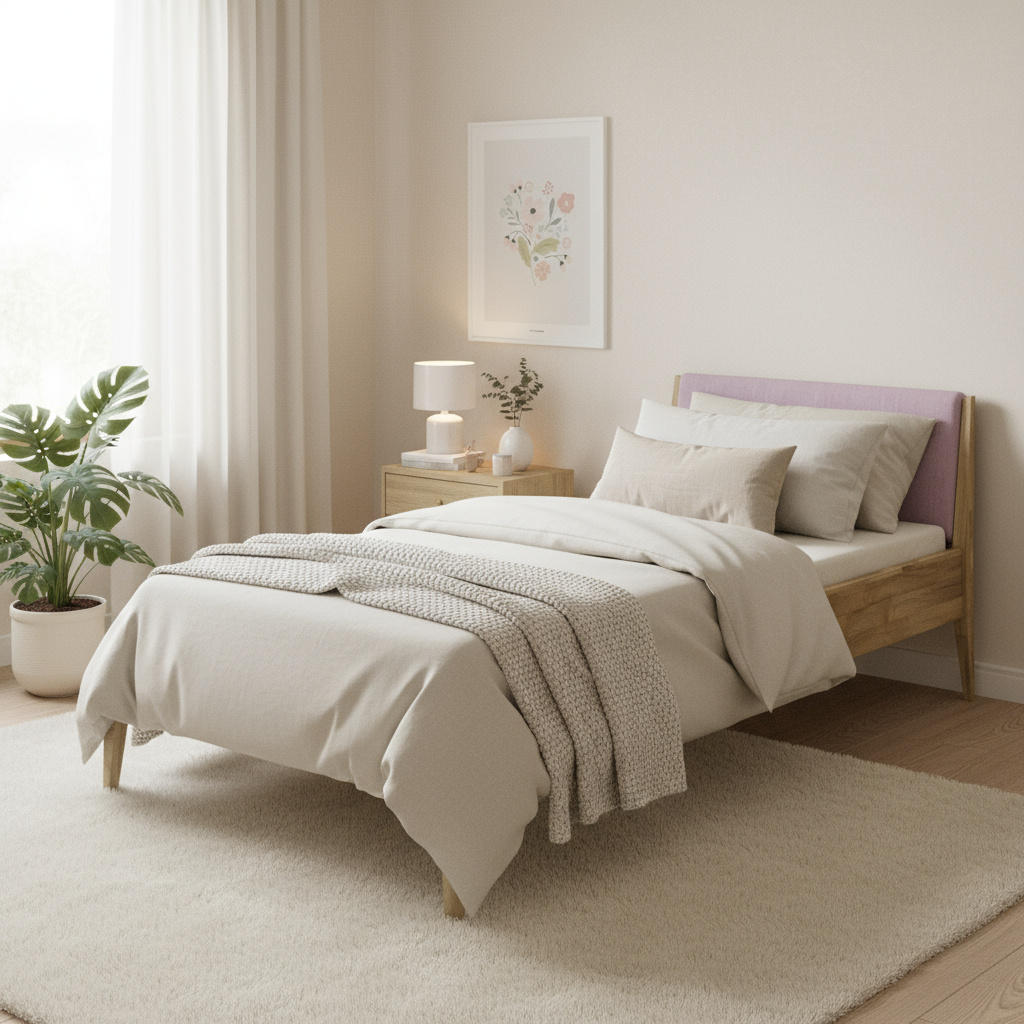 Bett Stiene mit gepolstertem Betthaupt Eiche Dunkelrosa, 90 x 200 cm 3