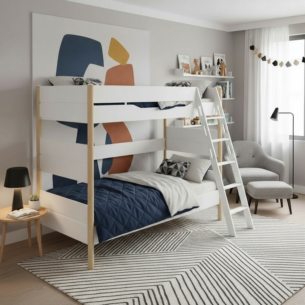 Hohes Etagenbett Ylvie Birke, mit Schrägleiter, 90 x 200 cm 6