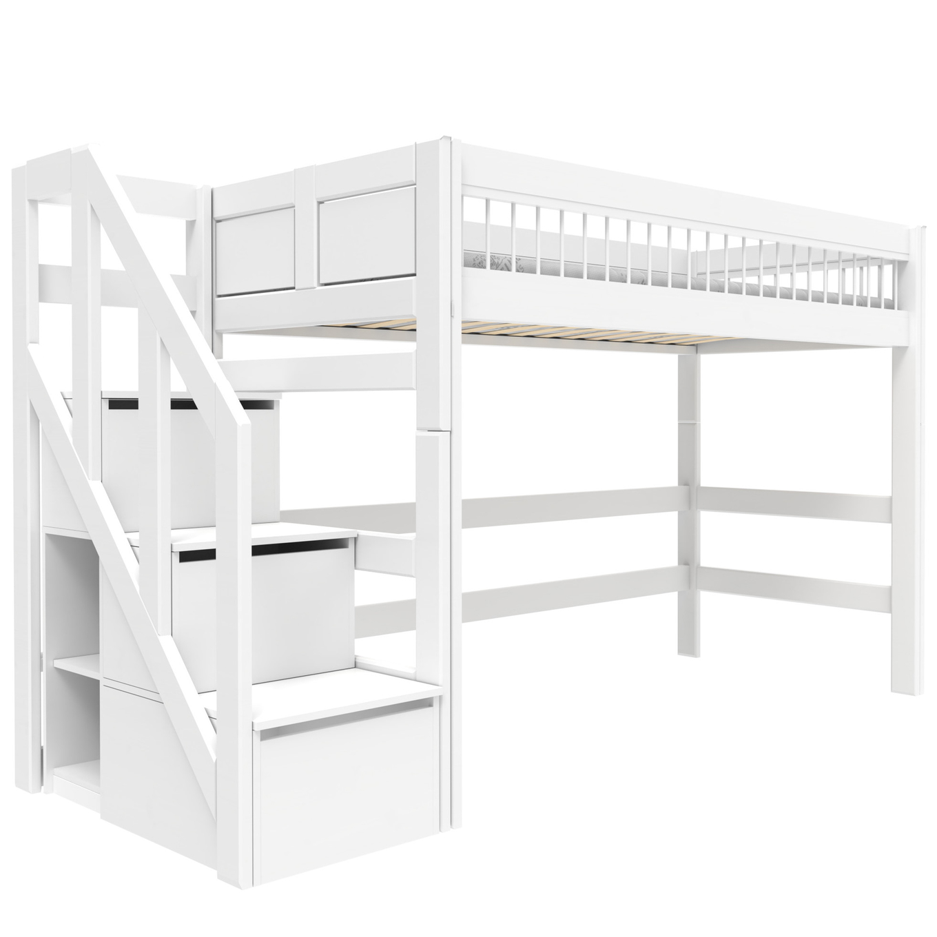 Mittelhohes Bett Breeze mit Treppe 90x200cm Rollrost 1