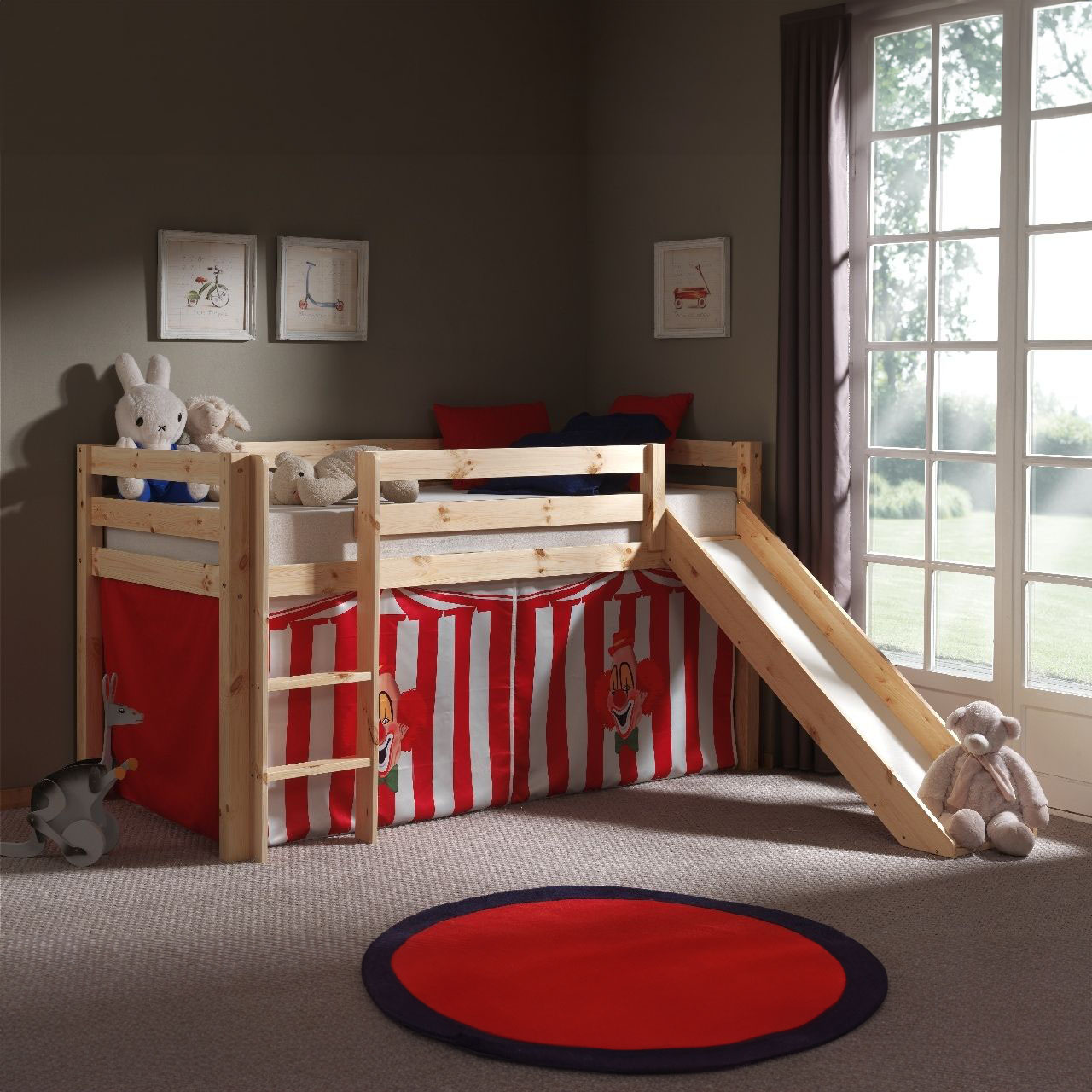 Halbhohes Bett Zirkus mit Rutsche Holz #2