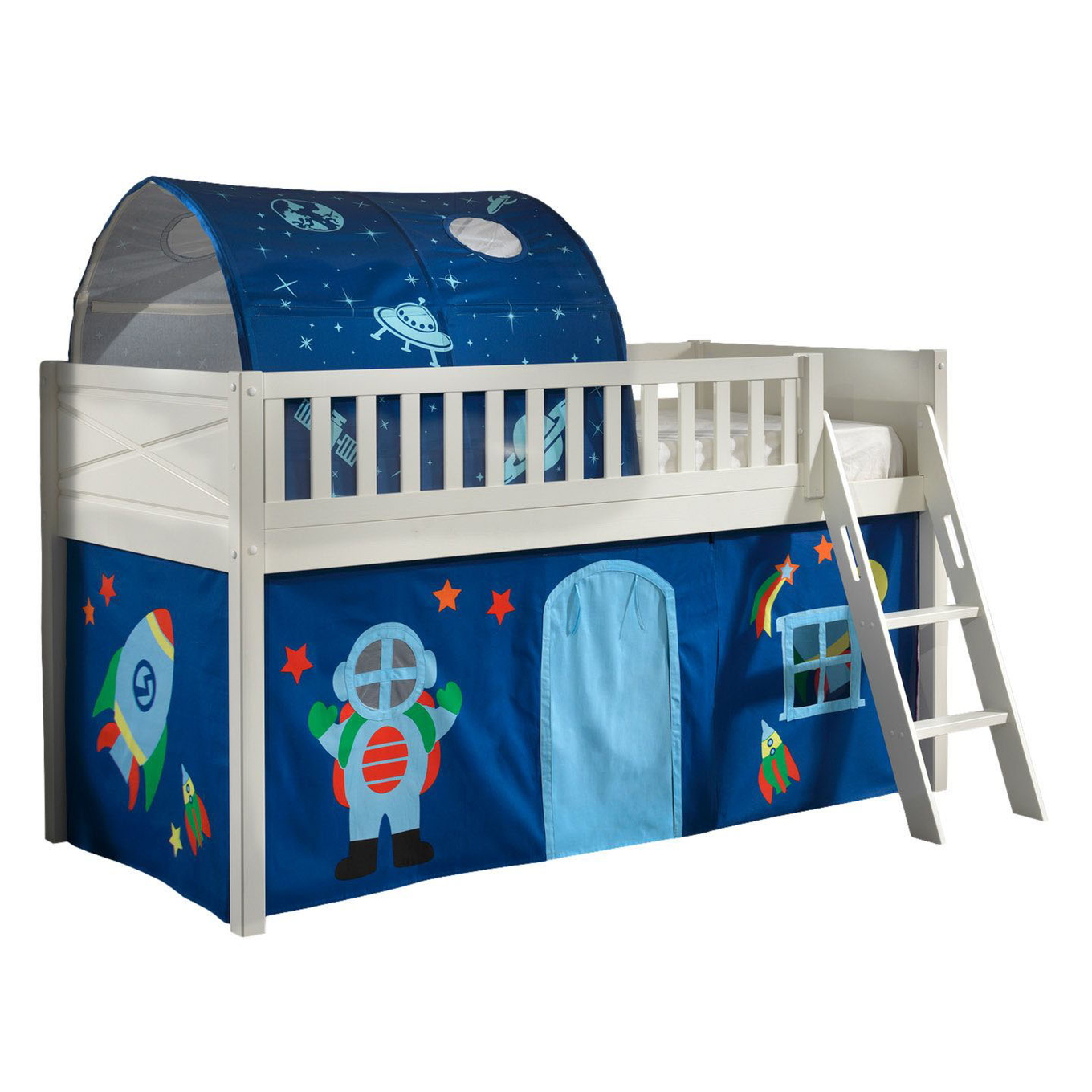 Halbhohes Bett Scott Astro mit Spielvorhang und Höhle