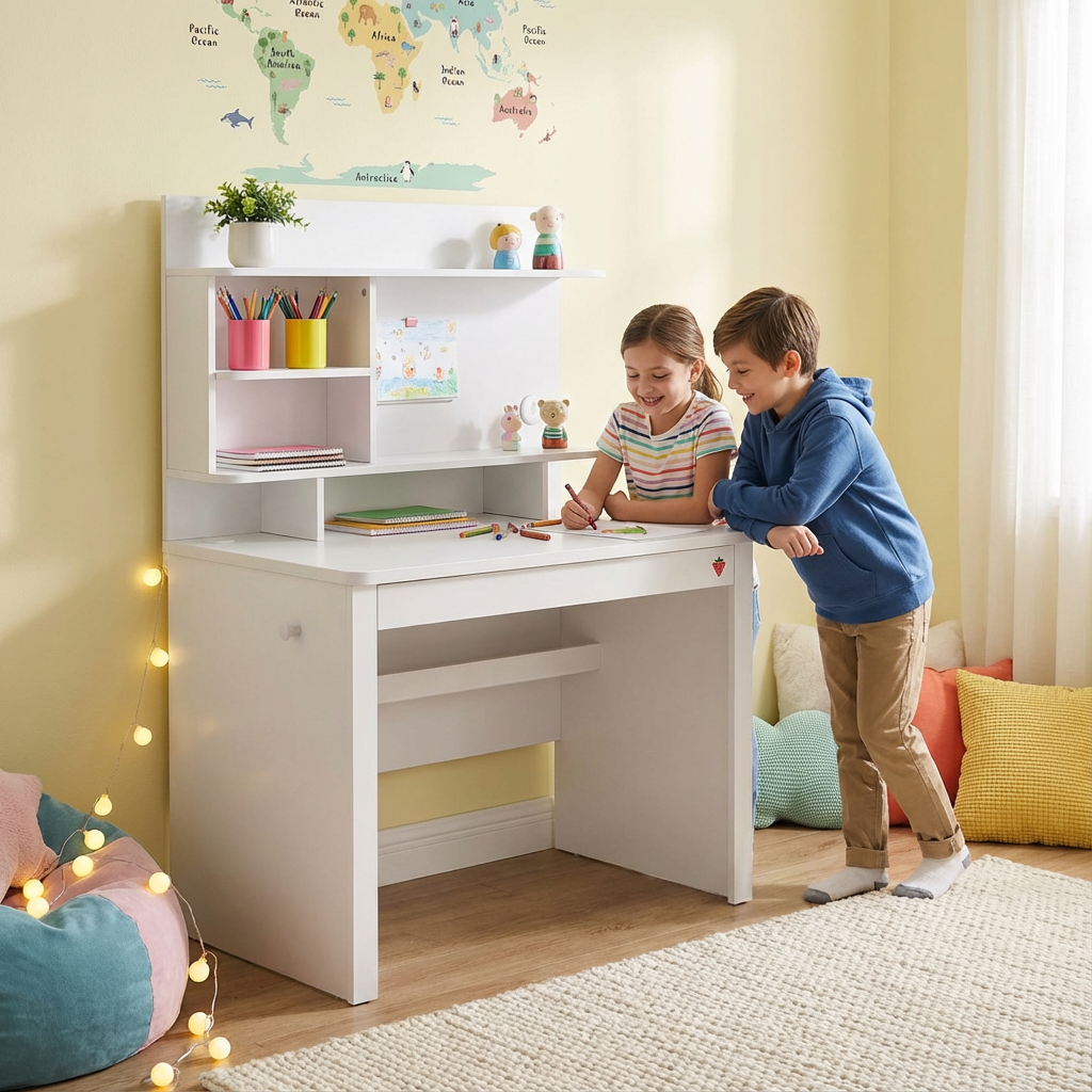 Schreibtisch Varia White Niedrig mit Aufsatz 5