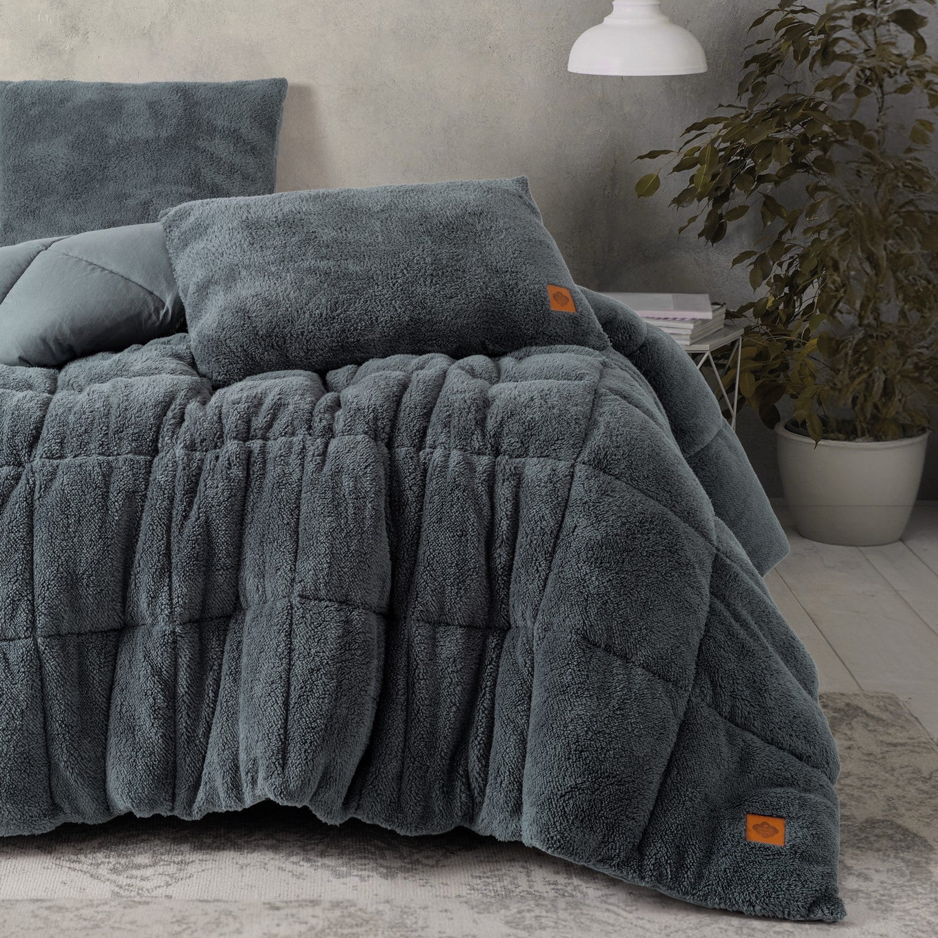 Duvet und Kissen Set Teddy 155x215 - 50x70cm Grau