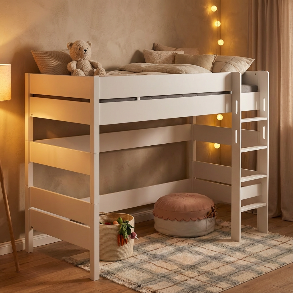 Mittelhohes Bett Tiago Weiss, mit gerader Leiter, 120 x 200 cm #2