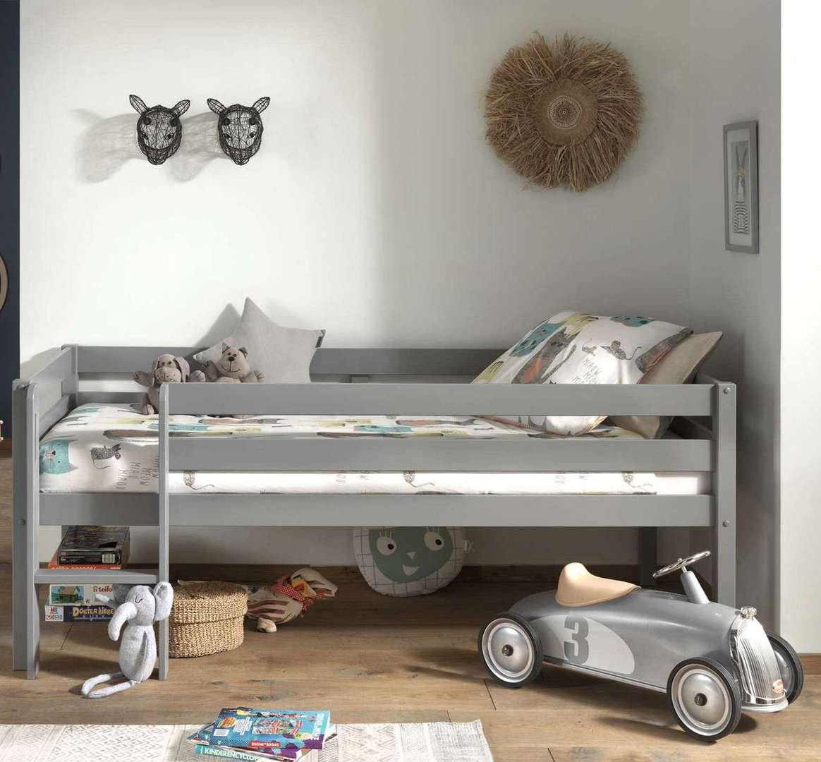 Bett Pino mit Leiter Grau 2