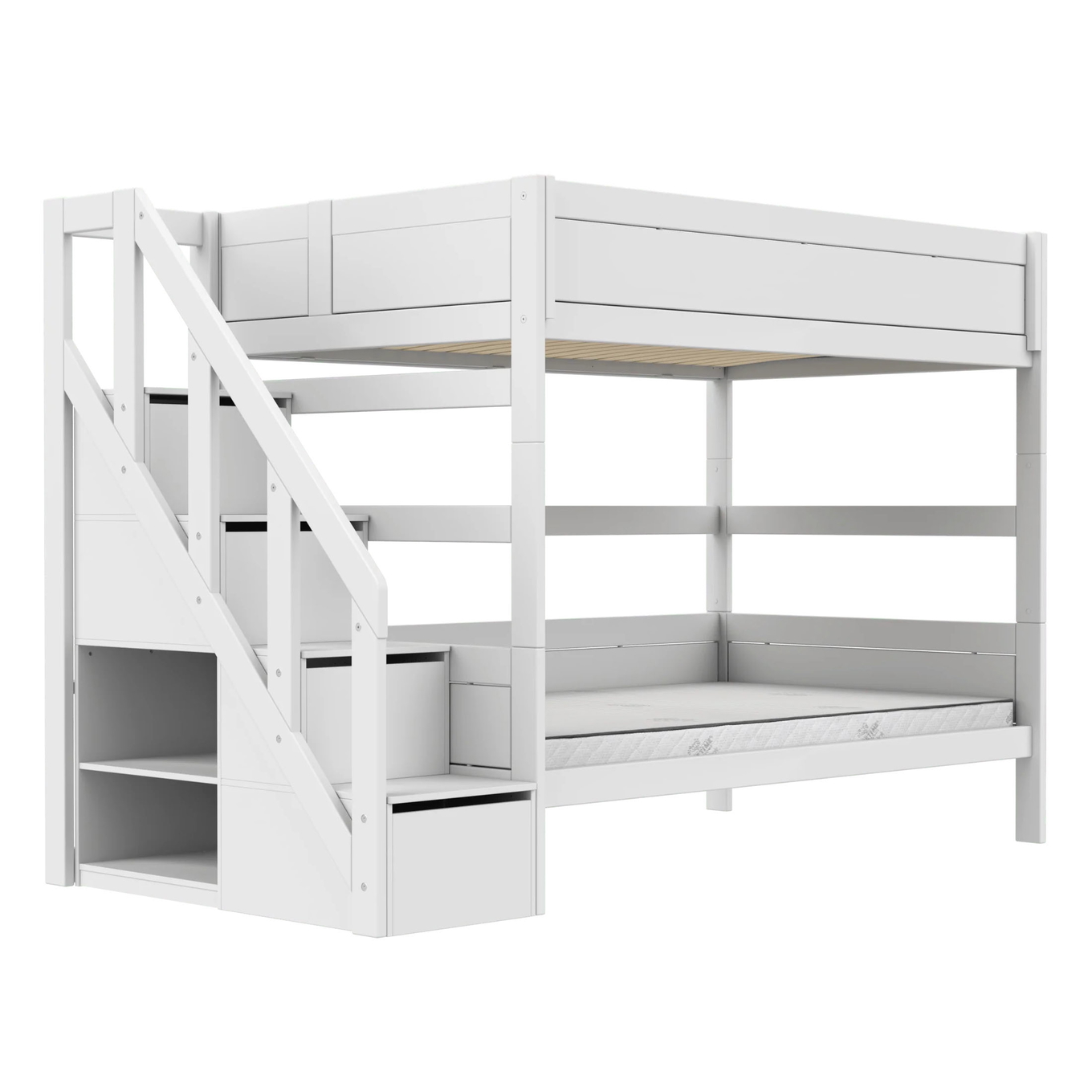 Etagenbett mit Treppe 120x200cm Weiss, Rollrost 1