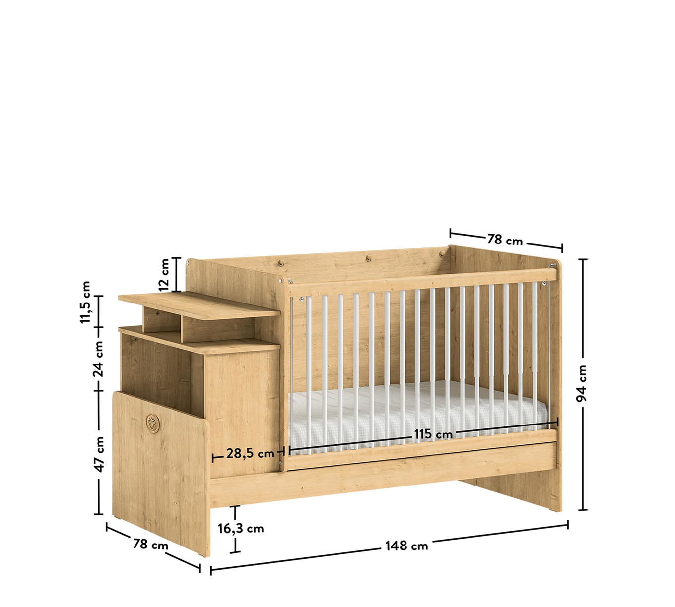 Babybett Mocha Umbaubar mit Ablage 6