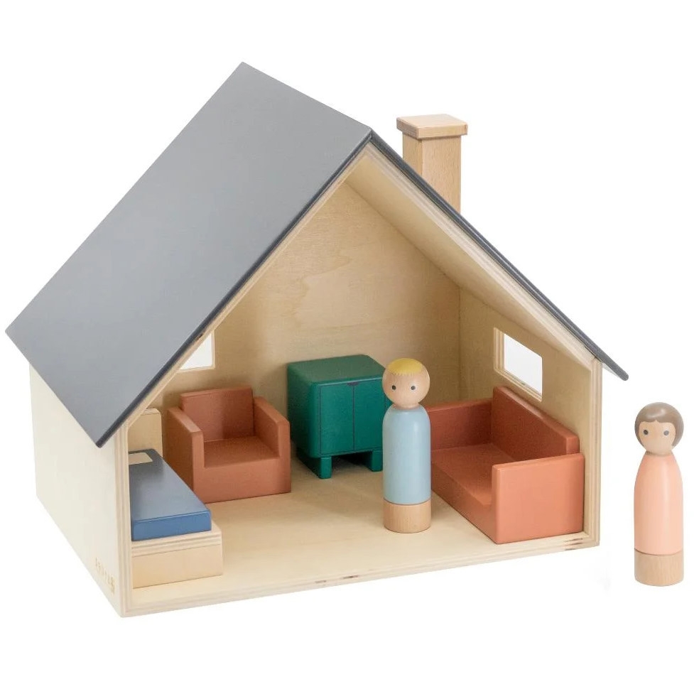 Puppenhaus Sebra mit Möbeln und Puppen 1