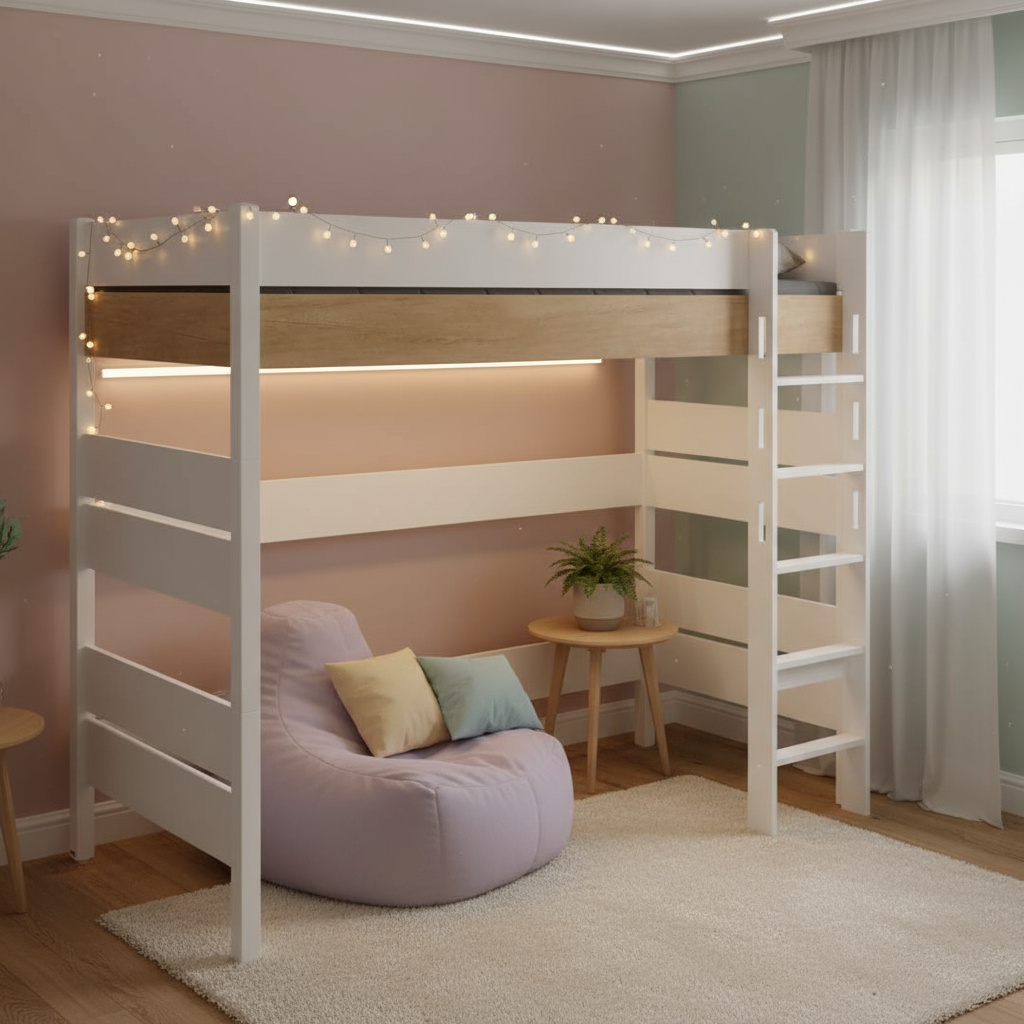 Hochbett Kira Nebraska mit gerader Leiter, 90 x 200 cm 2