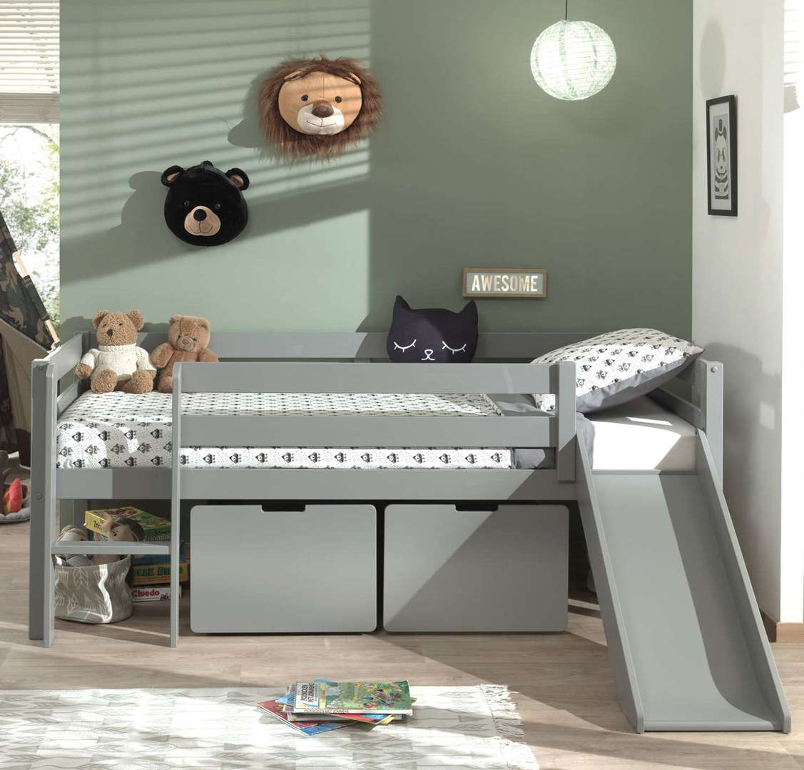 Bett Pino mit Rutsche Grau, mit Schubladen 2