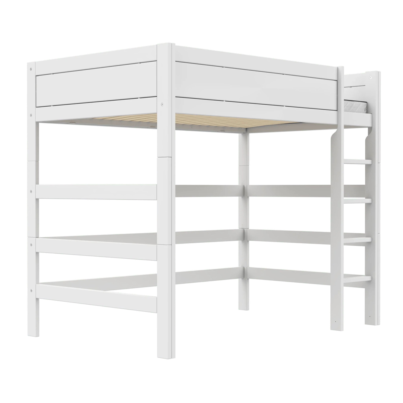 Hochbett 120 Lifetime mit gerader Leiter Weiss, Rollrost 1