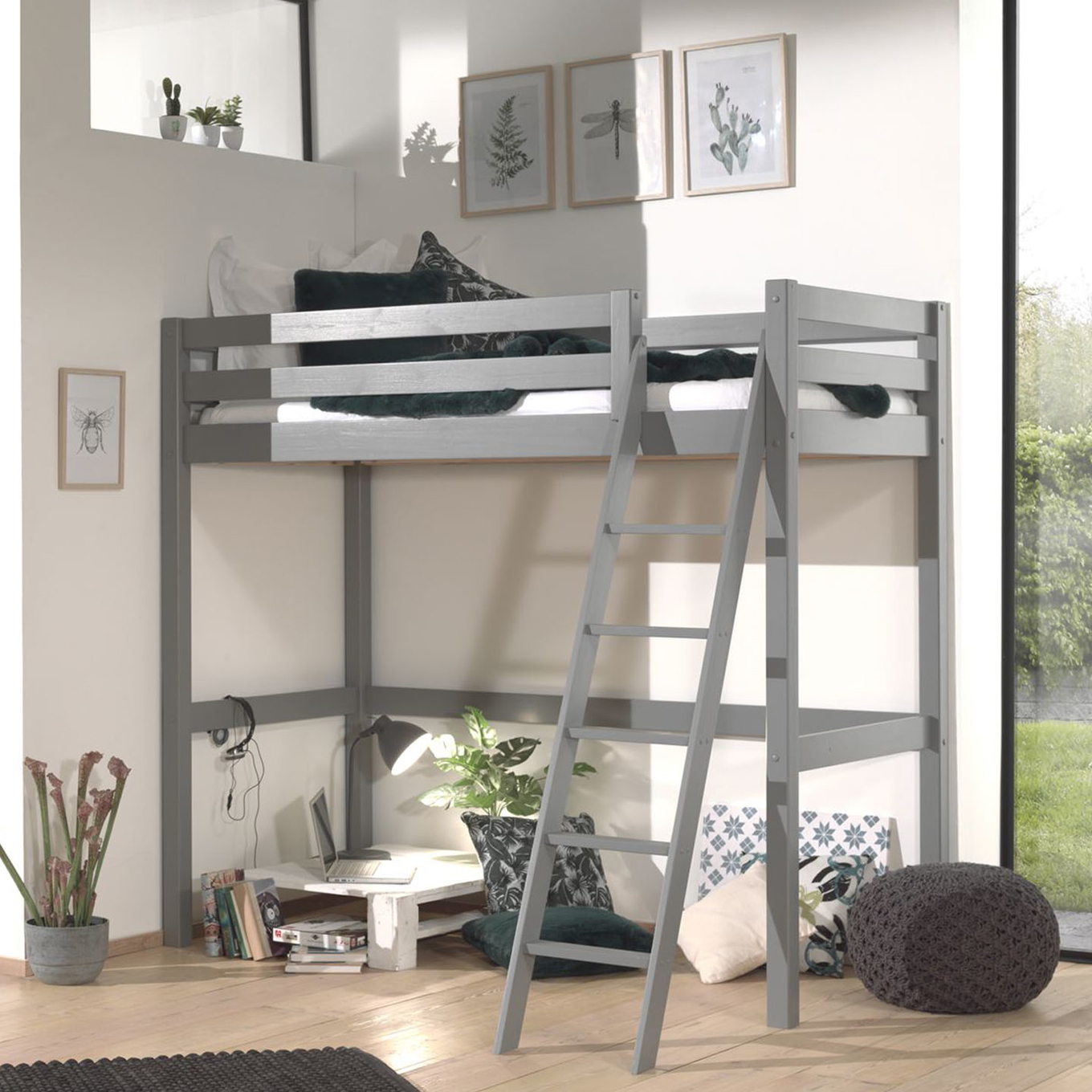 Hochbett Pino 90 x 200 cm Grau 2