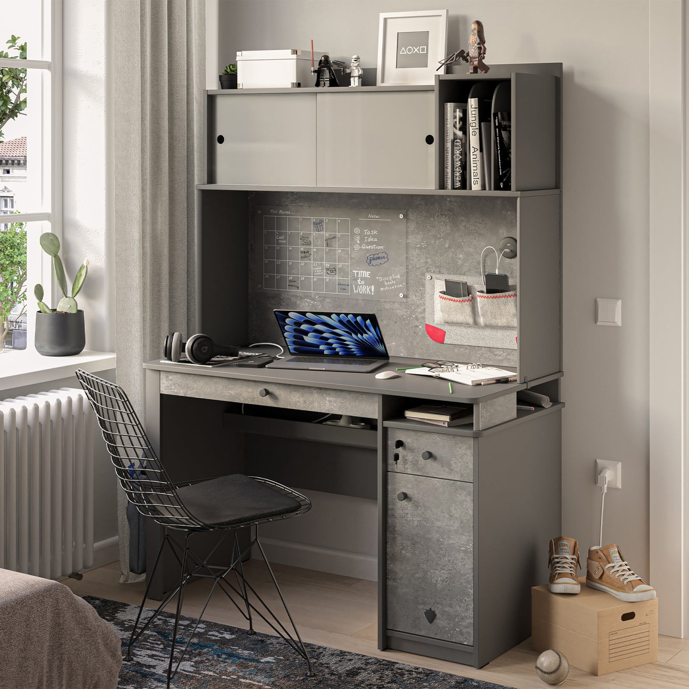 Schreibtisch Space Gray Breit mit Aufsatz #2