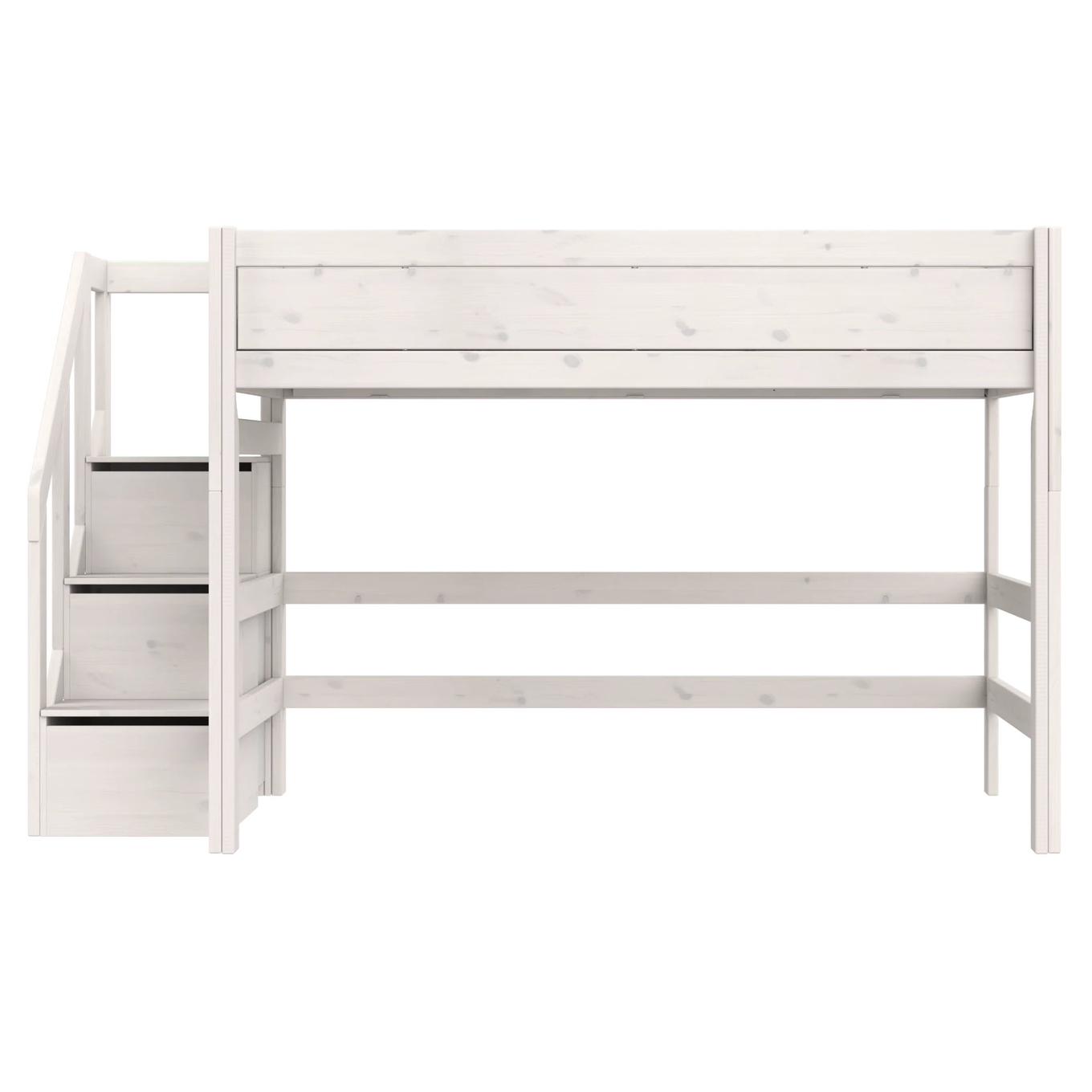 Mittelhohes Bett mit Treppe 120x200cm Weiss lasiert, Rollrost 2