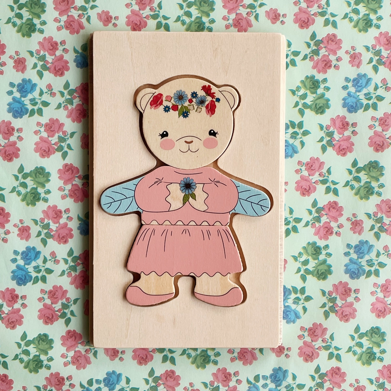 Holz-Teddy-Anziehpuzzle FSC Dusty Pink 5